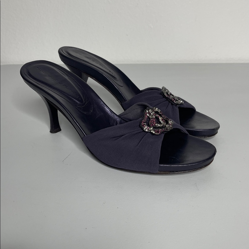 Donald Pliner Purple Mesh Elastic Slide Metal Rhinestone Heel Shoe Size 8
